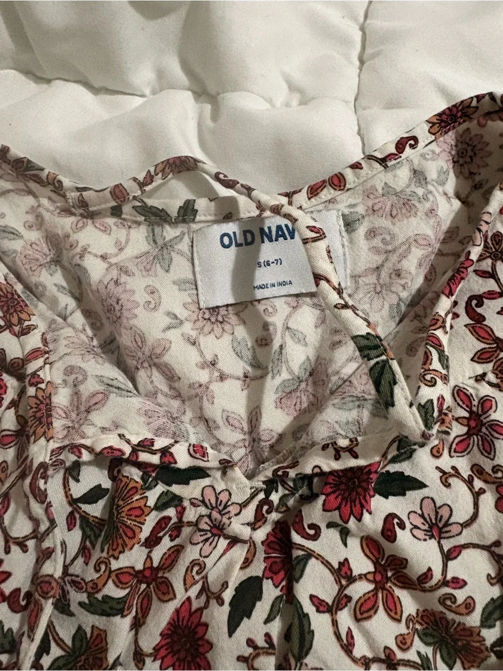 Old Navy Floral Tiered Dress - Cream with Red & Green Print